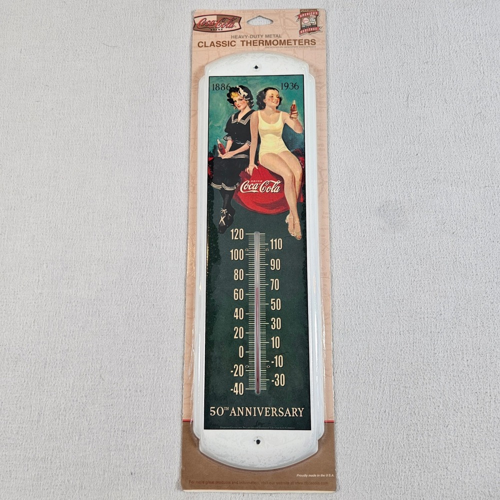Coca-Cola Classic Thermometer OS White Vintage 50th Anniversary Metal